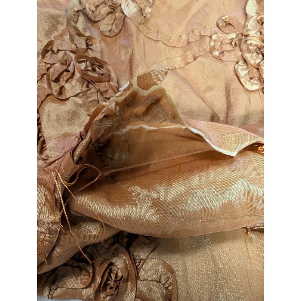 Vtg Handmade Gold Taffeta Maxi Skirt 3D Rosette Floral Appliqué Iridescent Boho - Picture 5 of 12